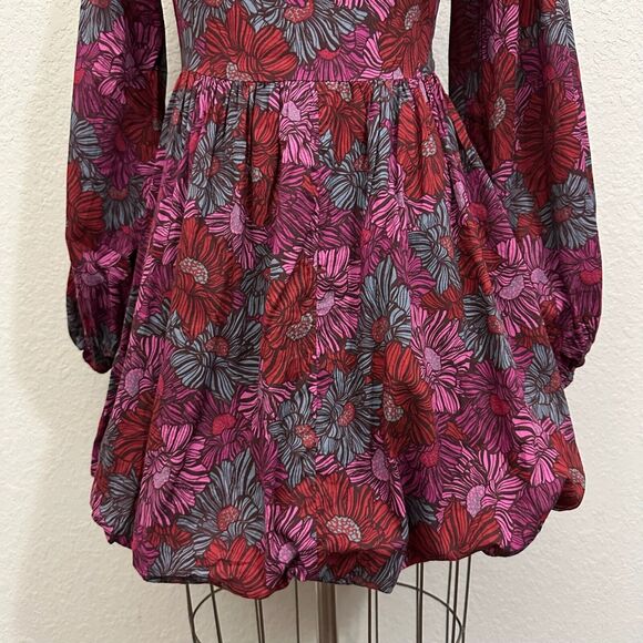 KARIELLA Puff Sleeve and Hem Mini Dress in Multi Floral Print Square Neck - Picture 6 of 14